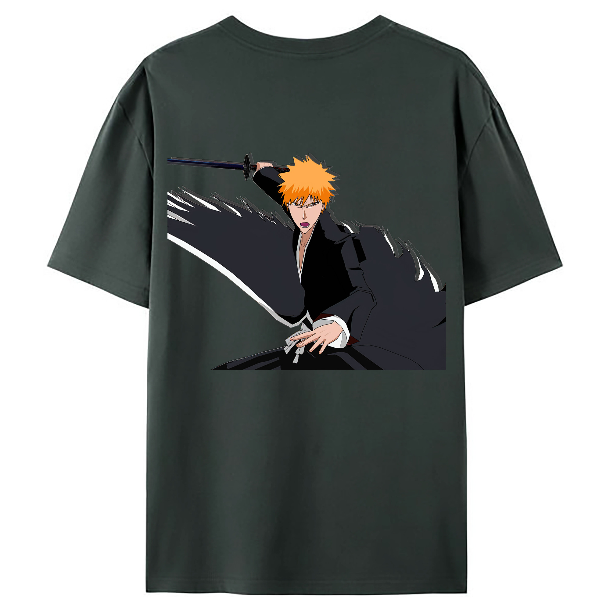 （画像用） ブリーチ 黒崎一護（くろさき いちご）BLEACH Kurosaki Ichigo 綿100％ メンズ半袖Tシャツ（バックプリント） 通気性
